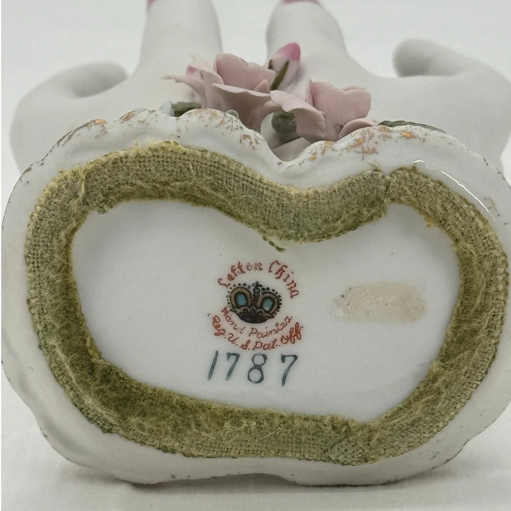 Lefton China Vintage Porcelain Hands Vase Figurine Pink Roses 1787 Hand Painted‎
